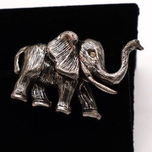Vintage Hobe Tusked Elephant Silver Tone Textured Brooch